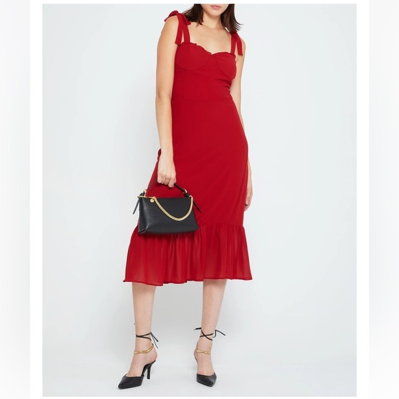 O.P.T. Toile de Jouy Red Tie Strap Midi Dress - Picture 1 of 15